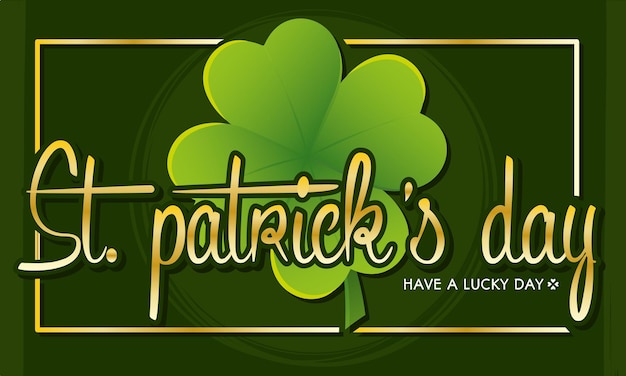 Green saint patrick day poster shiny clover and text Vector illustration