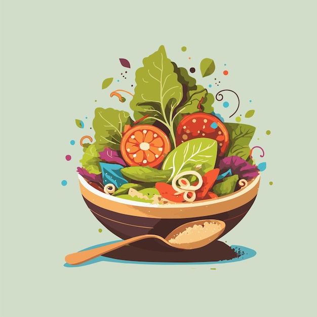 Vector green salad of fresh vegetables in a salad bowl object isolated background