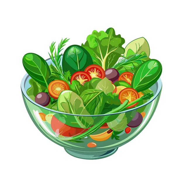 Green salad of fresh vegetables salad bowl on white background