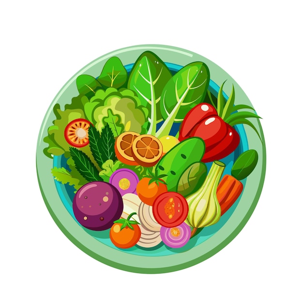 Green salad of fresh vegetables salad bowl on white background