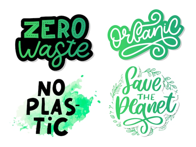 Green save the planet phrase. typography   illustration. lettering concept set