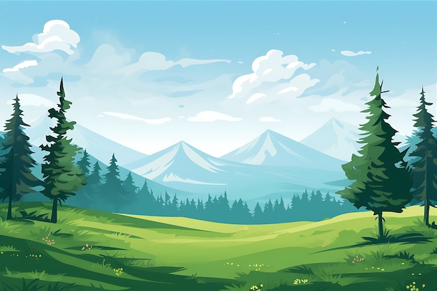 Vector green scenic background with trees