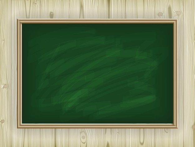 Vector green school board on a wooden background