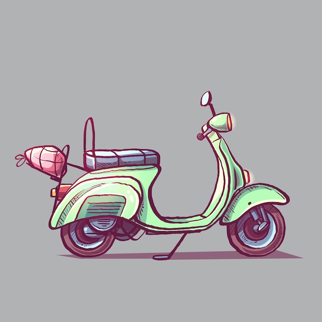 Vector green scooter cartoon style on a transparent background