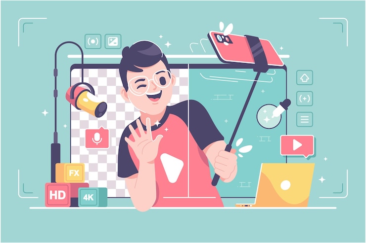 वेक्टर green screen studio with content creator illustration