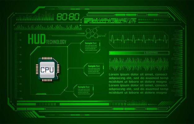 A green screen with a cpu on it