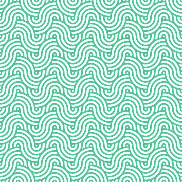 Green seamless abstract geometric japanese circles lines and waves pattern