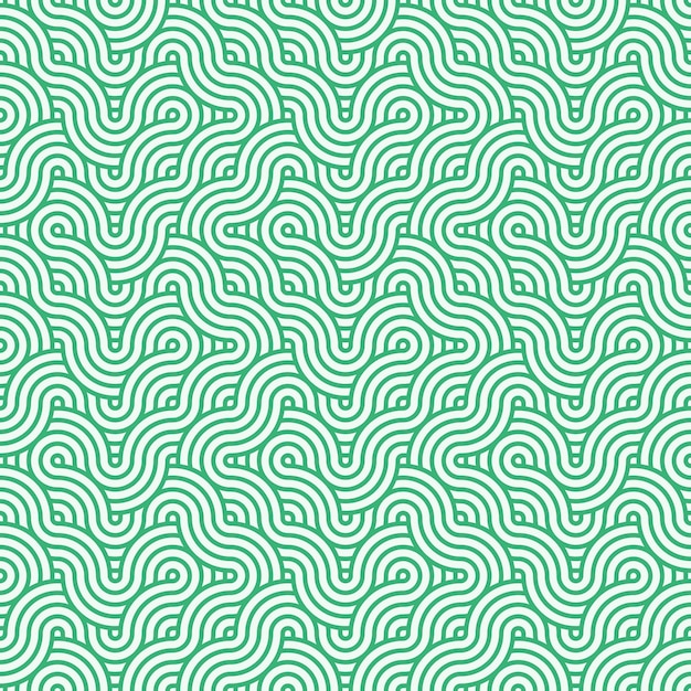 Green seamless abstract geometric japanese overlapping circles lines and waves pattern