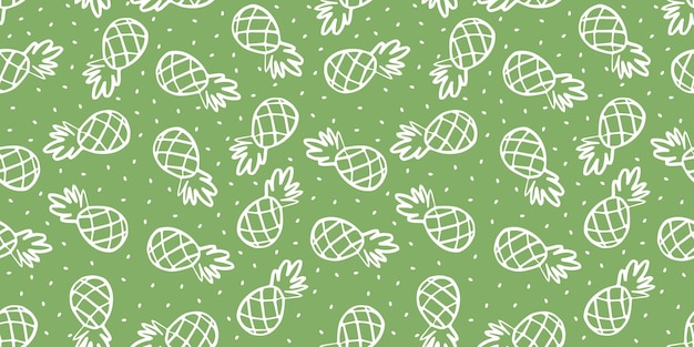 Green seamless banner with white outline pineapple