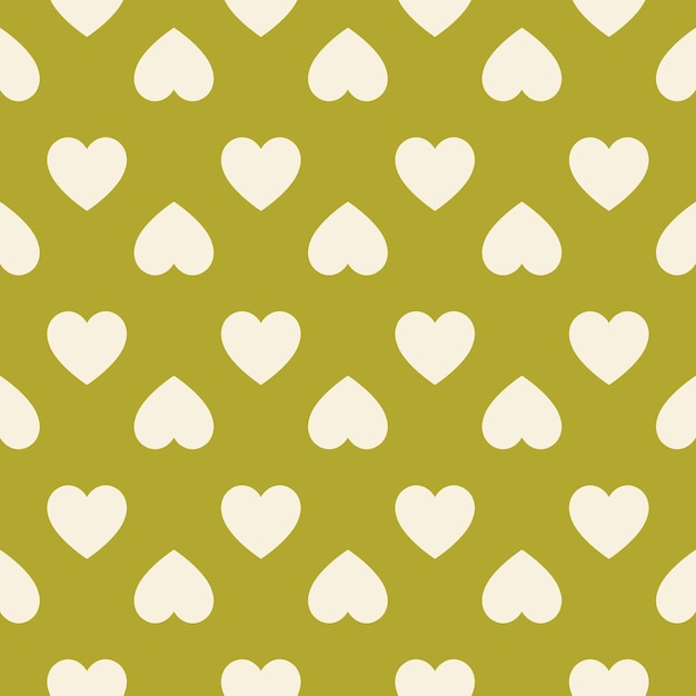 Vector green seamless pattern with beige hearts