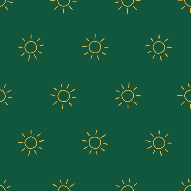 Green seamless pattern with green tiny outline sun