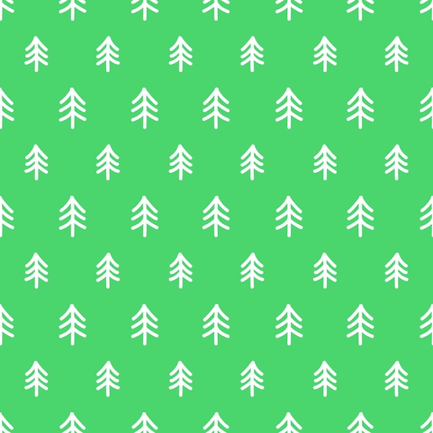 Green seamless pattern with white abstract trees.