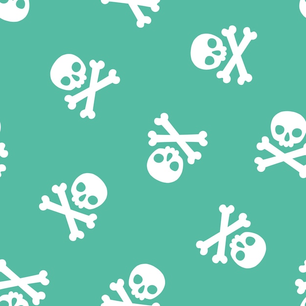 Green seamless pattern with white halloween skull