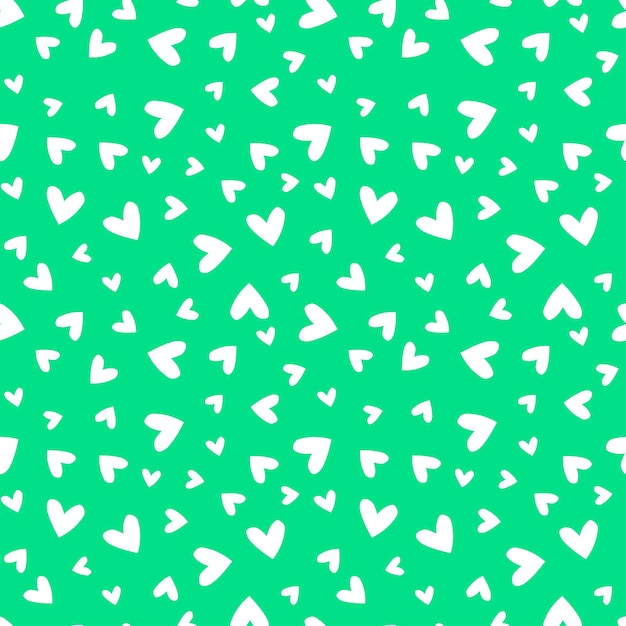 Green seamless pattern with white hearts