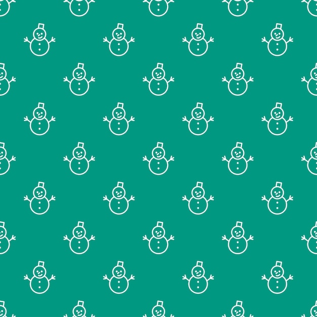 Green seamless pattern with white outline snowman