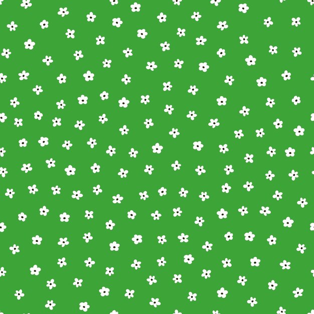 Vector green seamless pattern with white tiny flowers