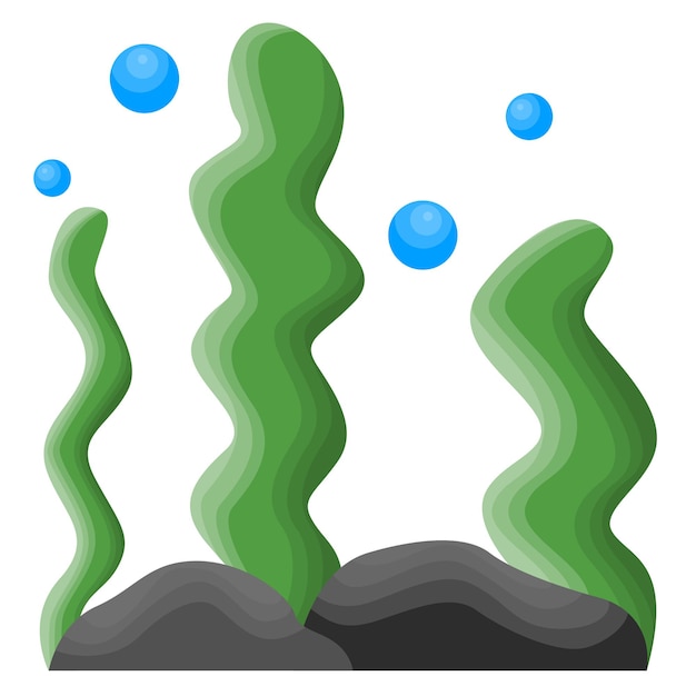 Vector green seaweed undersea illustration