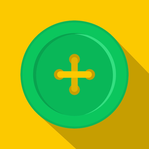 녹색 바느질 버튼 아이콘입니다. 노란색 배경에 고립 된 웹에 대 한 녹색 바느질 단추 벡터 아이콘의 평면 그림