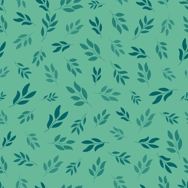 Green shades leaves seamless pattern with green background.