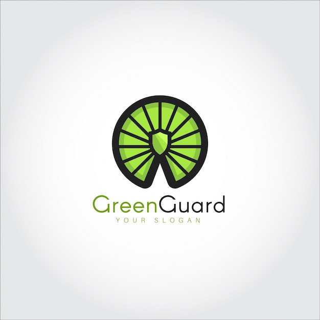 Вектор Дизайн плоского логотипа green shield для охранной компании