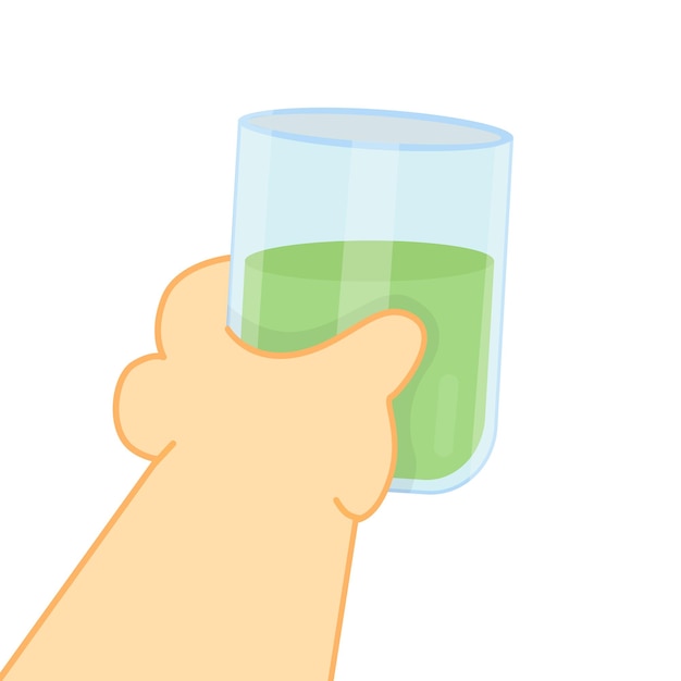 Зеленое дерьмо для хорошего здоровья рука со стаканом свежего сока