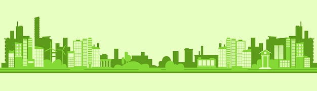 Green Silhouette Eco City Flat Vector