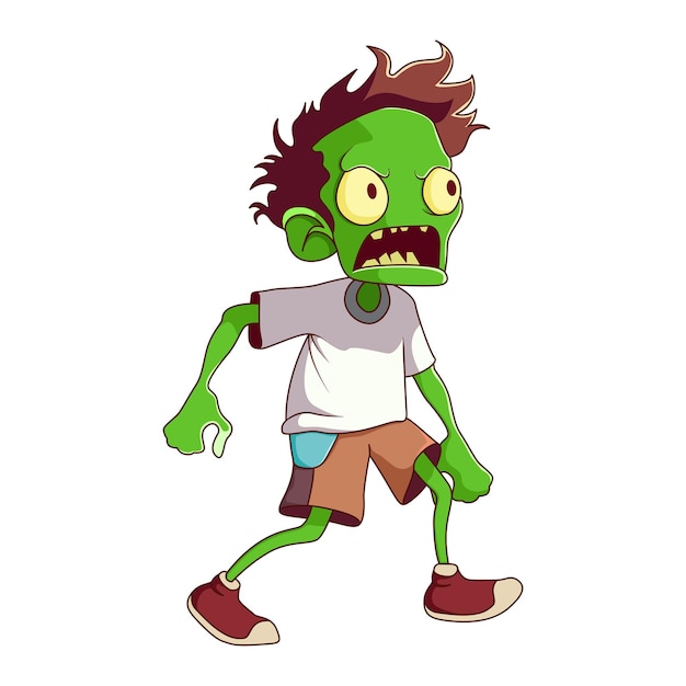Green skinned creepy zombie character walking
