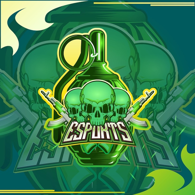 Vector green skull esport logo design with editble text effect