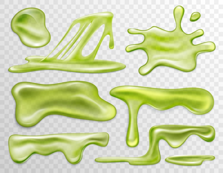 Vector 緑色のスライム液体の斑点と滴は3dスプラッターのトップビューを設定します