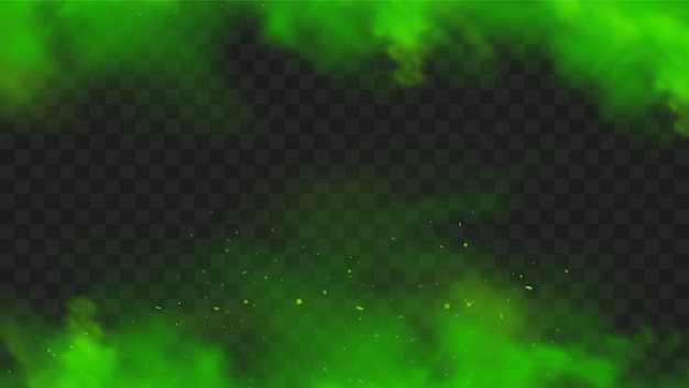 Vector green smoke isolated. realistic green bad smell, magic mist cloud, chemical toxic gas, steam waves.