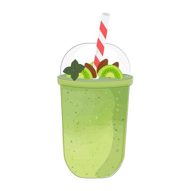 Green Smoothie Illustration Logo in a Plastic Cup