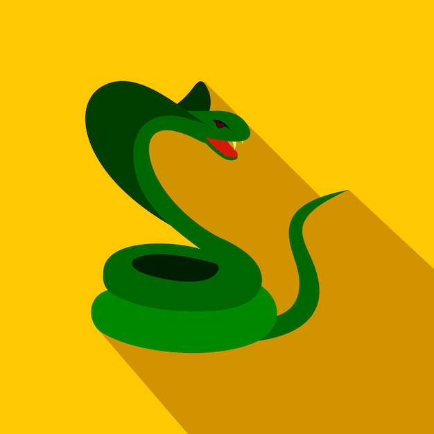 黄色の背景にフラット スタイルの緑のヘビ アイコン