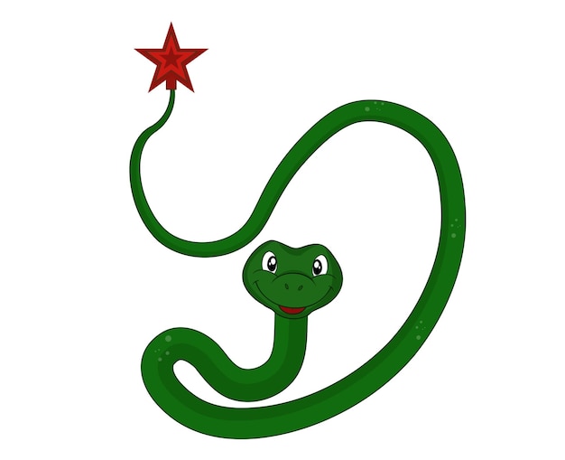 Vector green snake with top red star on the snake tail vector illustration symbol 2025 new year