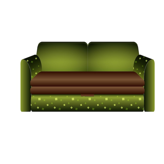 Green sofa icon Cartoon of green sofa vector icon for web design isolated on white background