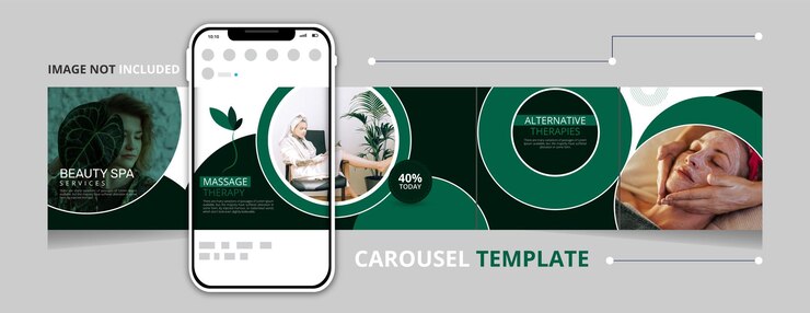 Vector green spa carousel social networking elementsbased postcreative design