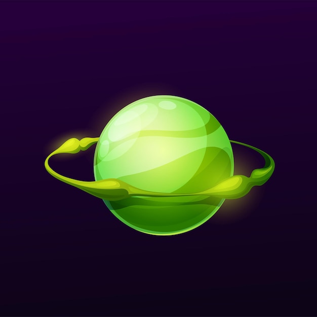 Vector green space planet alien world with sparkly ring