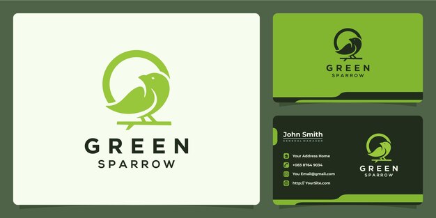 Green sparrow bird fresh leaf logo design and business card