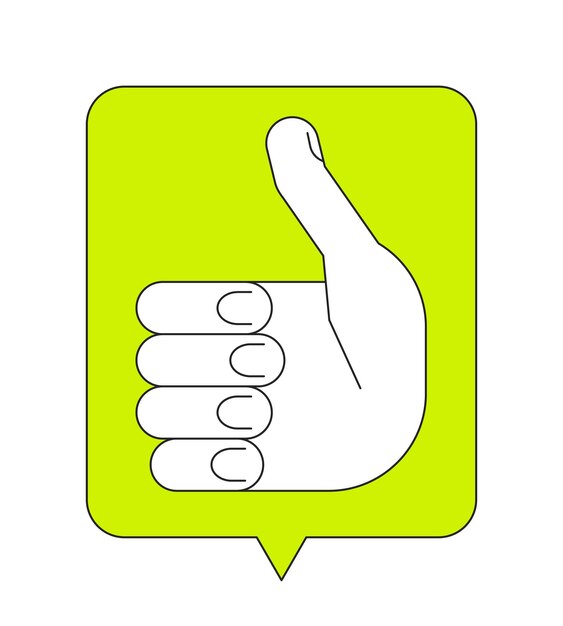 Green speech bubble with thumb up gesture linear flat color vector icon