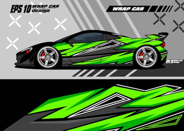 Green sport car racing wrap design