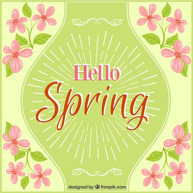 Vector green spring background with flowers