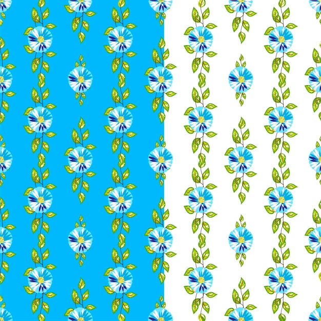 Reticolo senza giunte floreale di primavera verde con l'illustrazione di vettore dei bei fiori blu