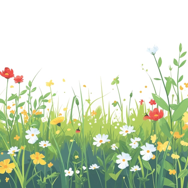 Vector green spring meadow with wildflowers 13