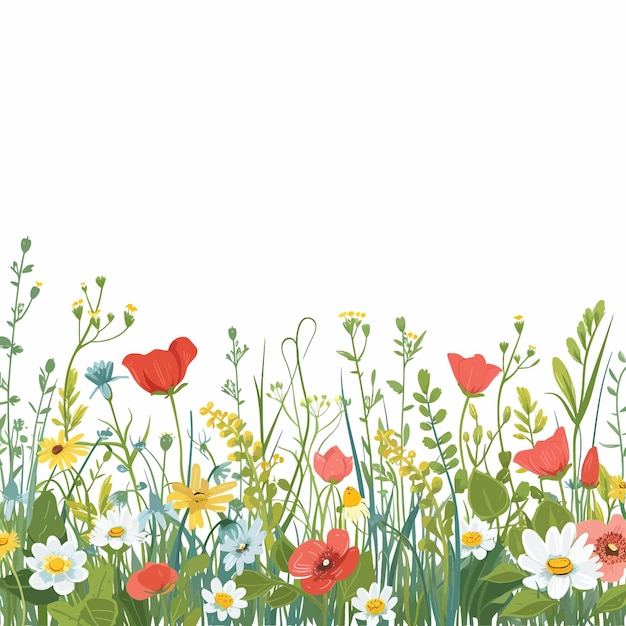 Vector green spring meadow with wildflowers 17