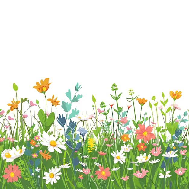 Vector green spring meadow with wildflowers 22