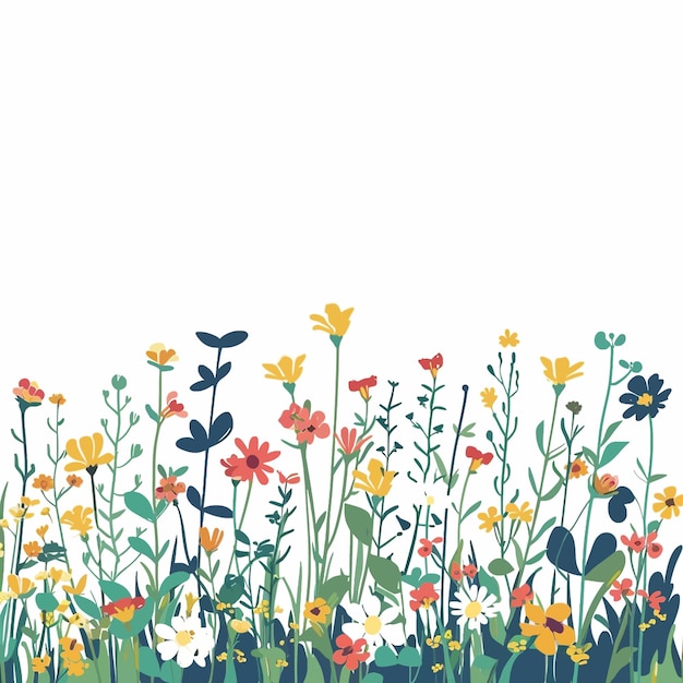 Vector green spring meadow with wildflowers 24