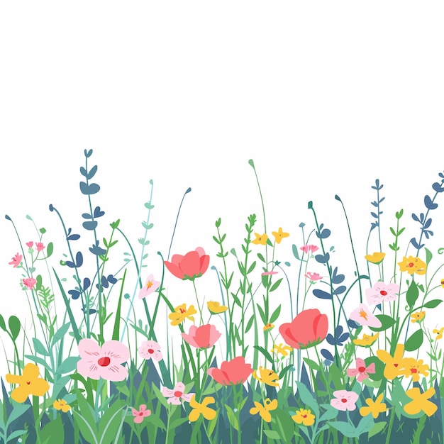 Vector green spring meadow with wildflowers 31