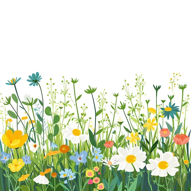 Vector green spring meadow with wildflowers 42