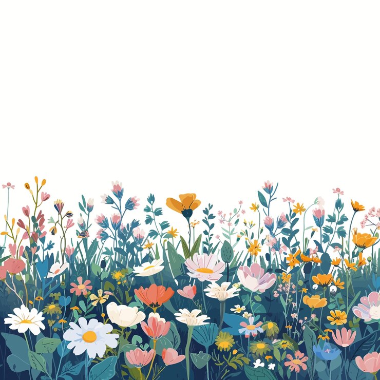 Vector green spring meadow with wildflowers 43