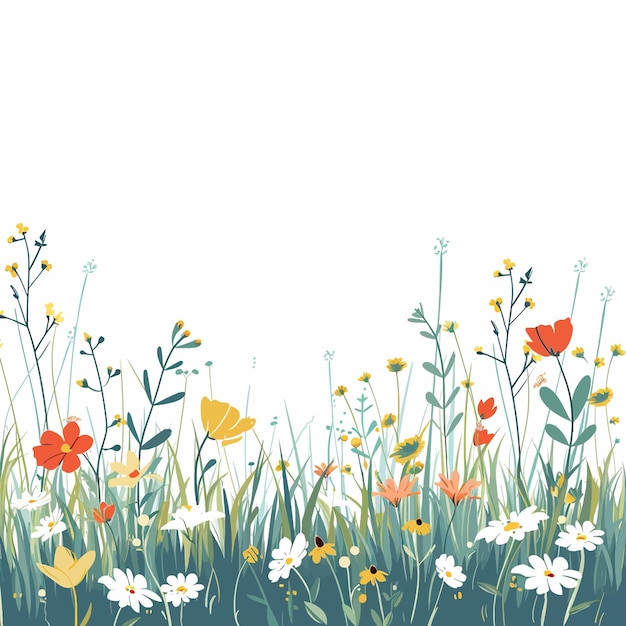 Vector green spring meadow with wildflowers 61