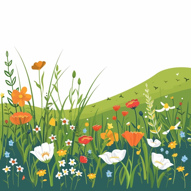 Vector green spring meadow with wildflowers 66